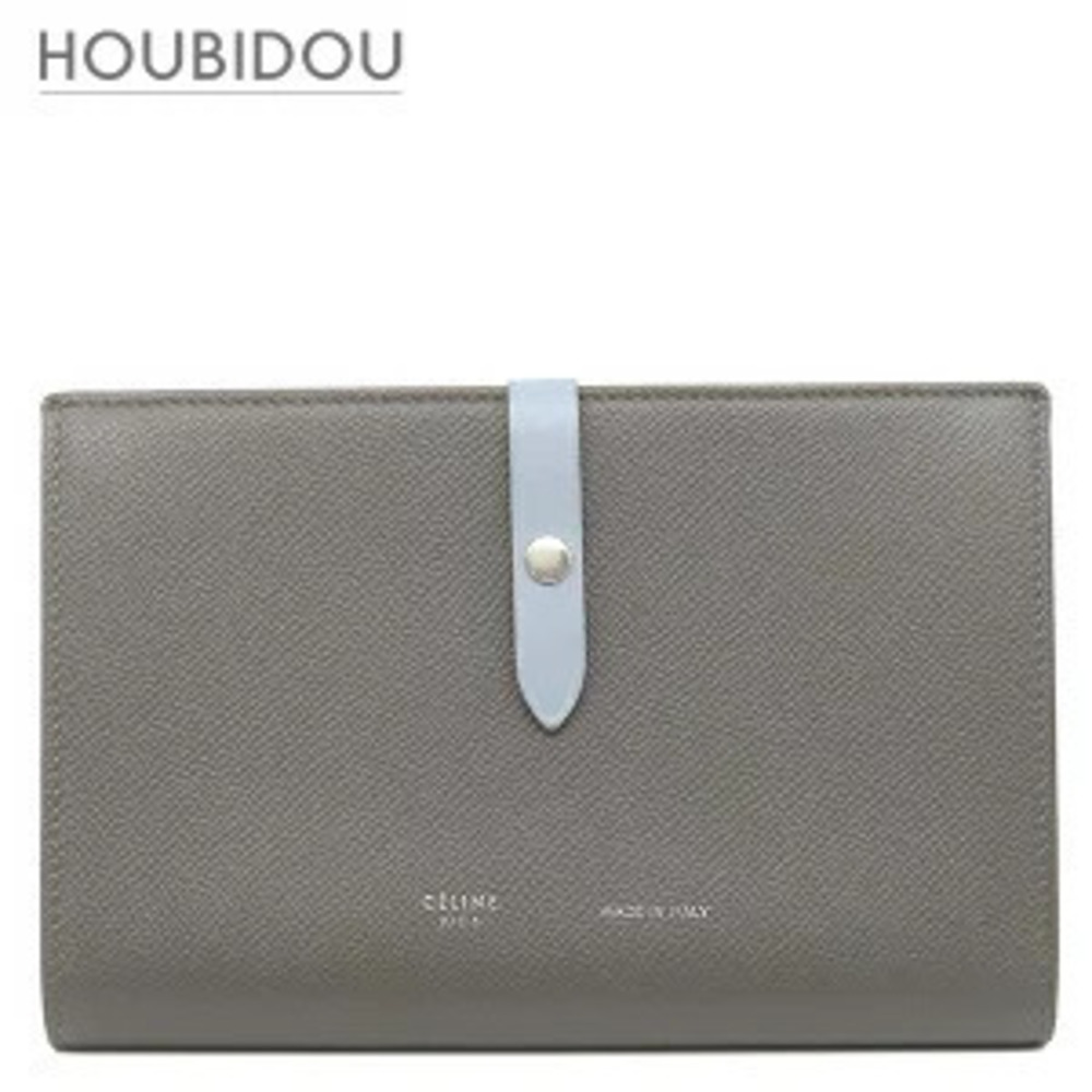 Celine Long Wallet Strap Multifunction Leather Gray x Blue Bi